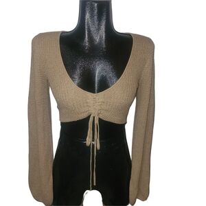 White Fox Always Daydreaming Tan Long Sleeve Scoop Neckline Crop Top S